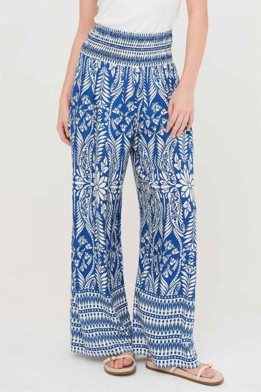 Smocked Waist Floral Pants - DD Discount Sales
