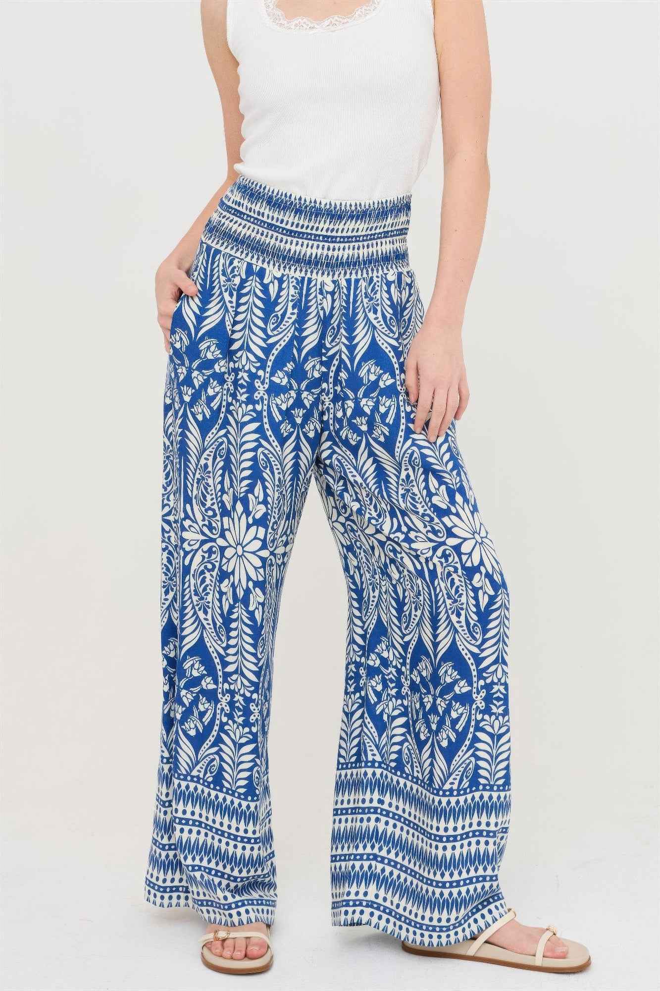 Smocked Waist Floral Pants - DD Discount Sales