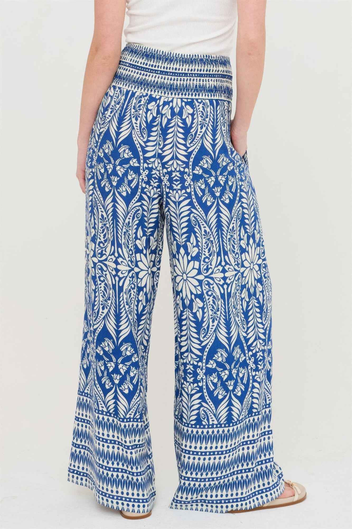 Smocked Waist Floral Pants - DD Discount Sales