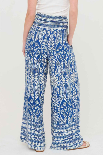 Smocked Waist Floral Pants - DD Discount Sales