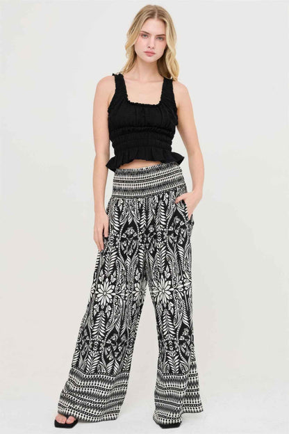 Smocked Waist Floral Pants - DD Discount Sales