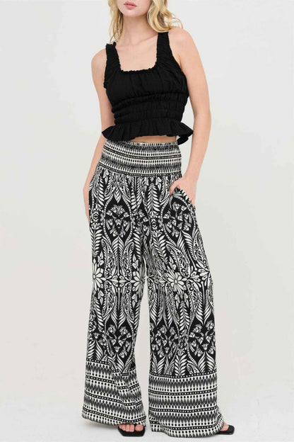 Smocked Waist Floral Pants - DD Discount Sales