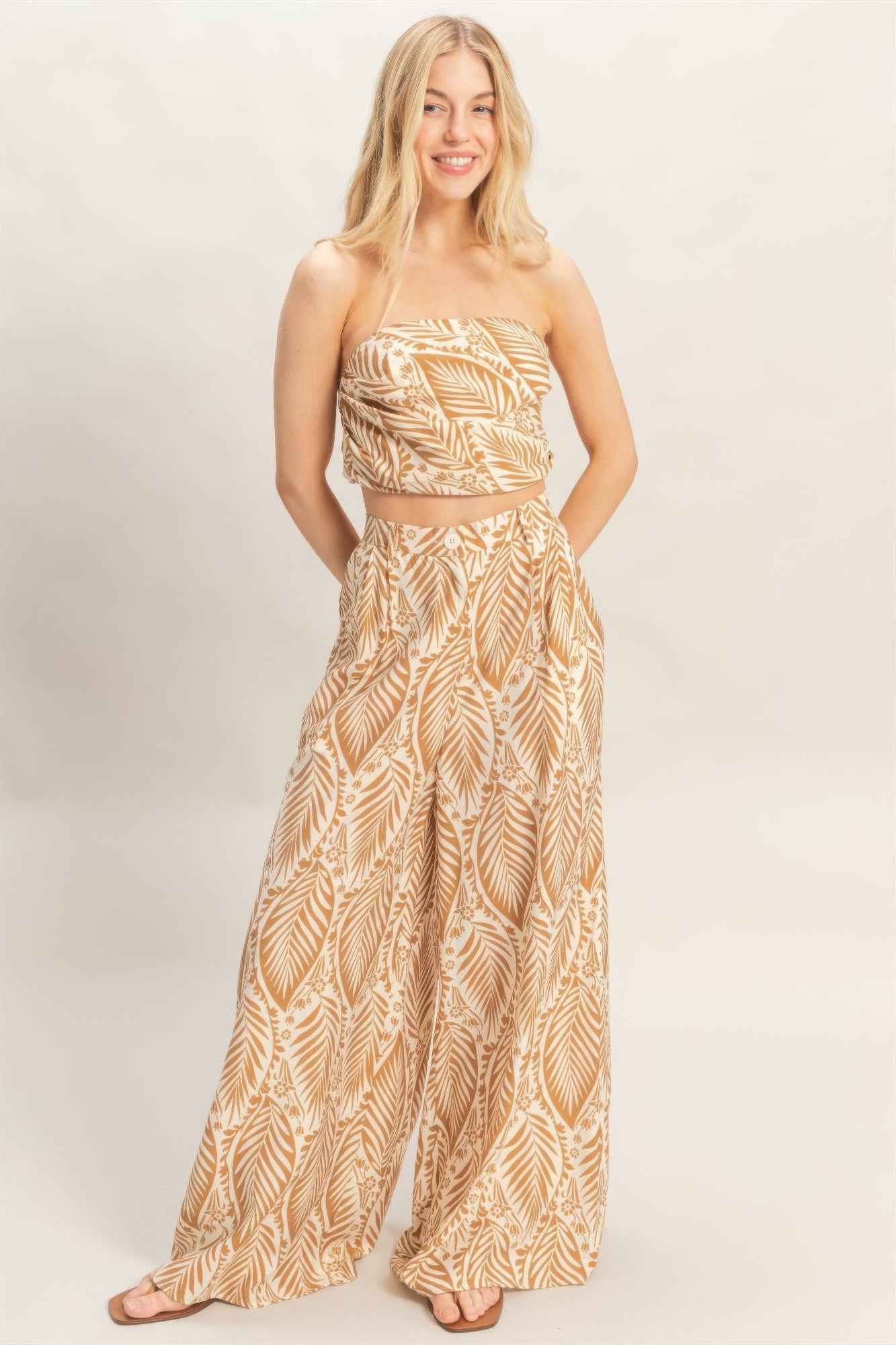 Strapless Top & Pant Print Set - DD Discount Sales