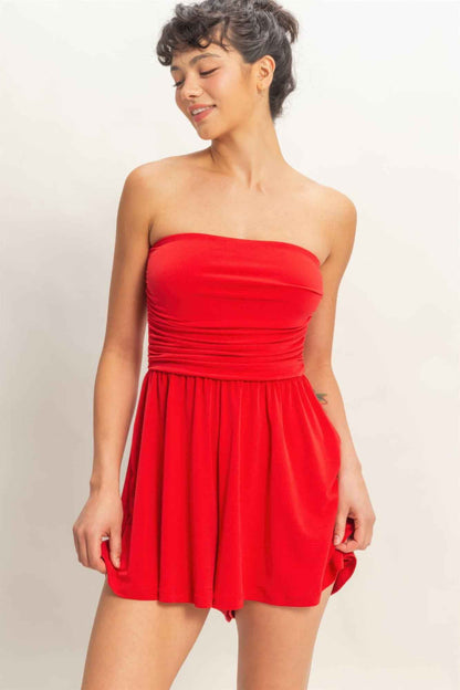 Strapless Shirred Waist Romper - DD Discount Sales