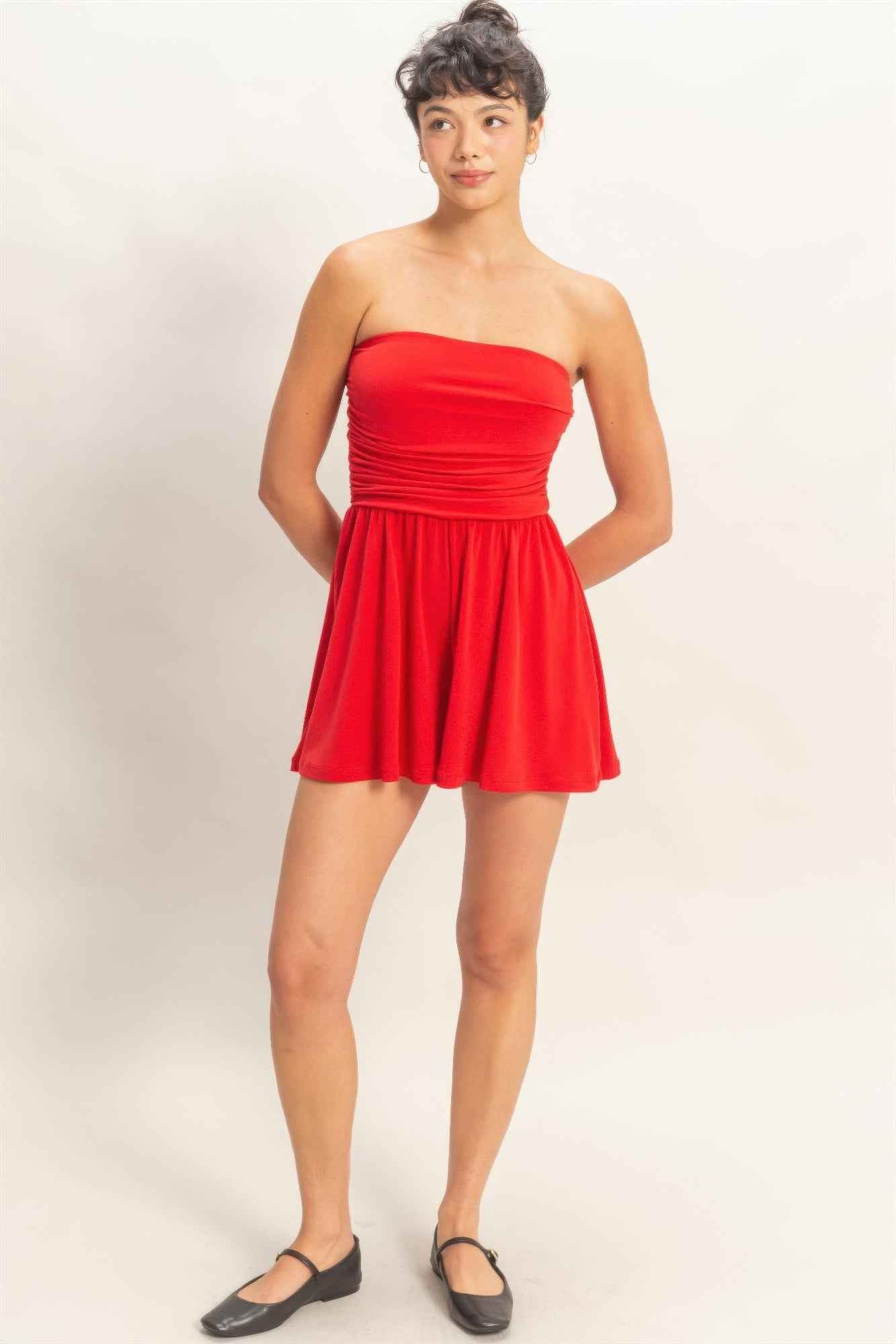 Strapless Shirred Waist Romper - DD Discount Sales