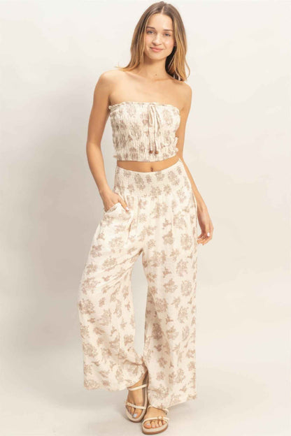 Smocked Tube Top & Wide-leg Pants Set - DD Discount Sales