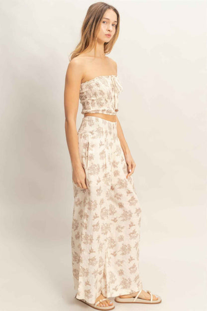 Smocked Tube Top & Wide-leg Pants Set - DD Discount Sales