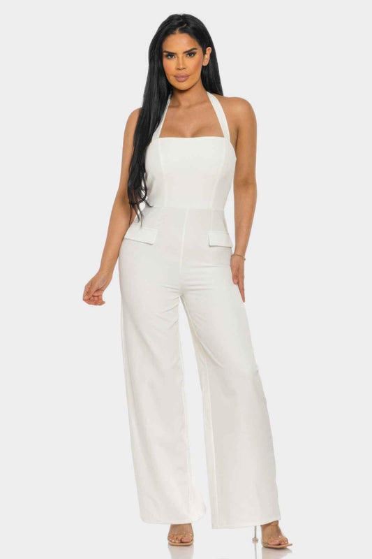 Halter Neck Jumpsuit Whit Back Zipper - DD Discount Sales