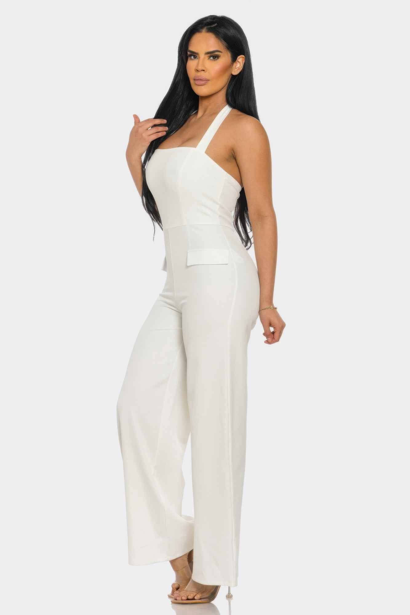 Halter Neck Jumpsuit Whit Back Zipper - DD Discount Sales