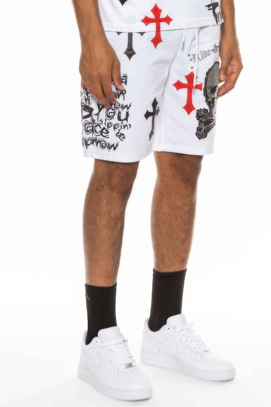 Mens Chrome Cross Skull Shorts - DD Discount Sales