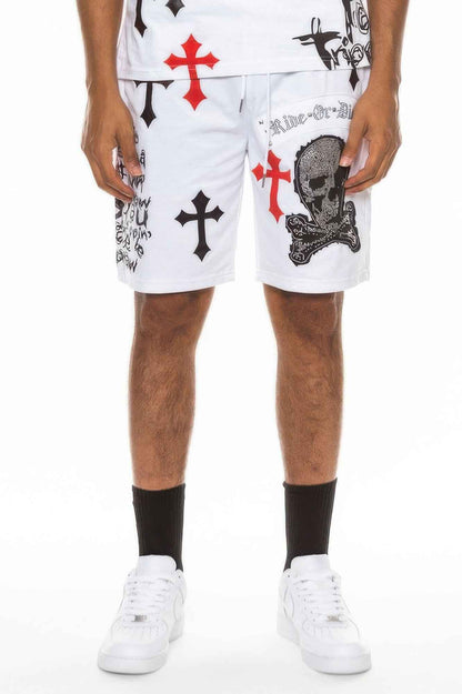 Mens Chrome Cross Skull Shorts - DD Discount Sales
