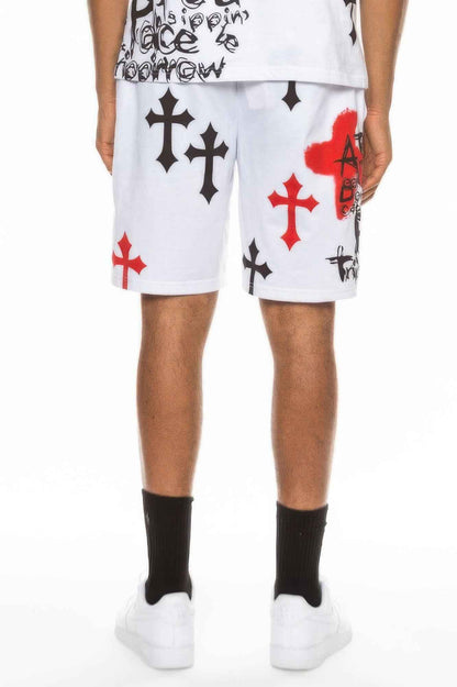 Mens Chrome Cross Skull Shorts - DD Discount Sales
