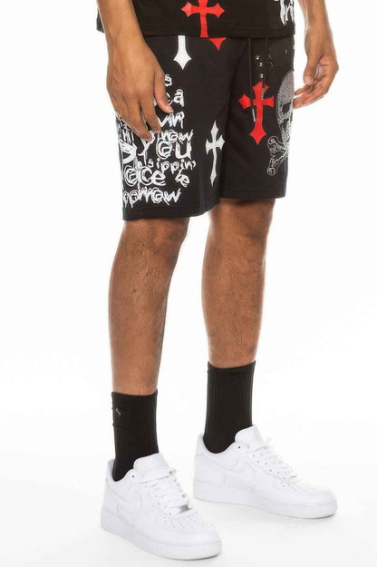 Mens Chrome Cross Skull Shorts - DD Discount Sales