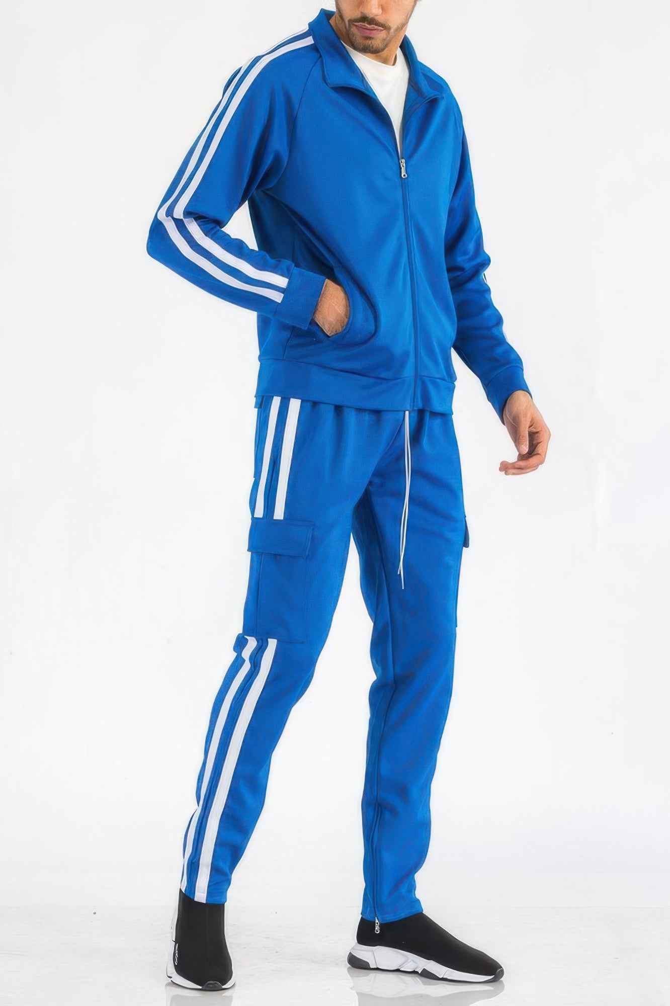 Two Stripe Utility Pocket Track Suit - DD Discount Sales