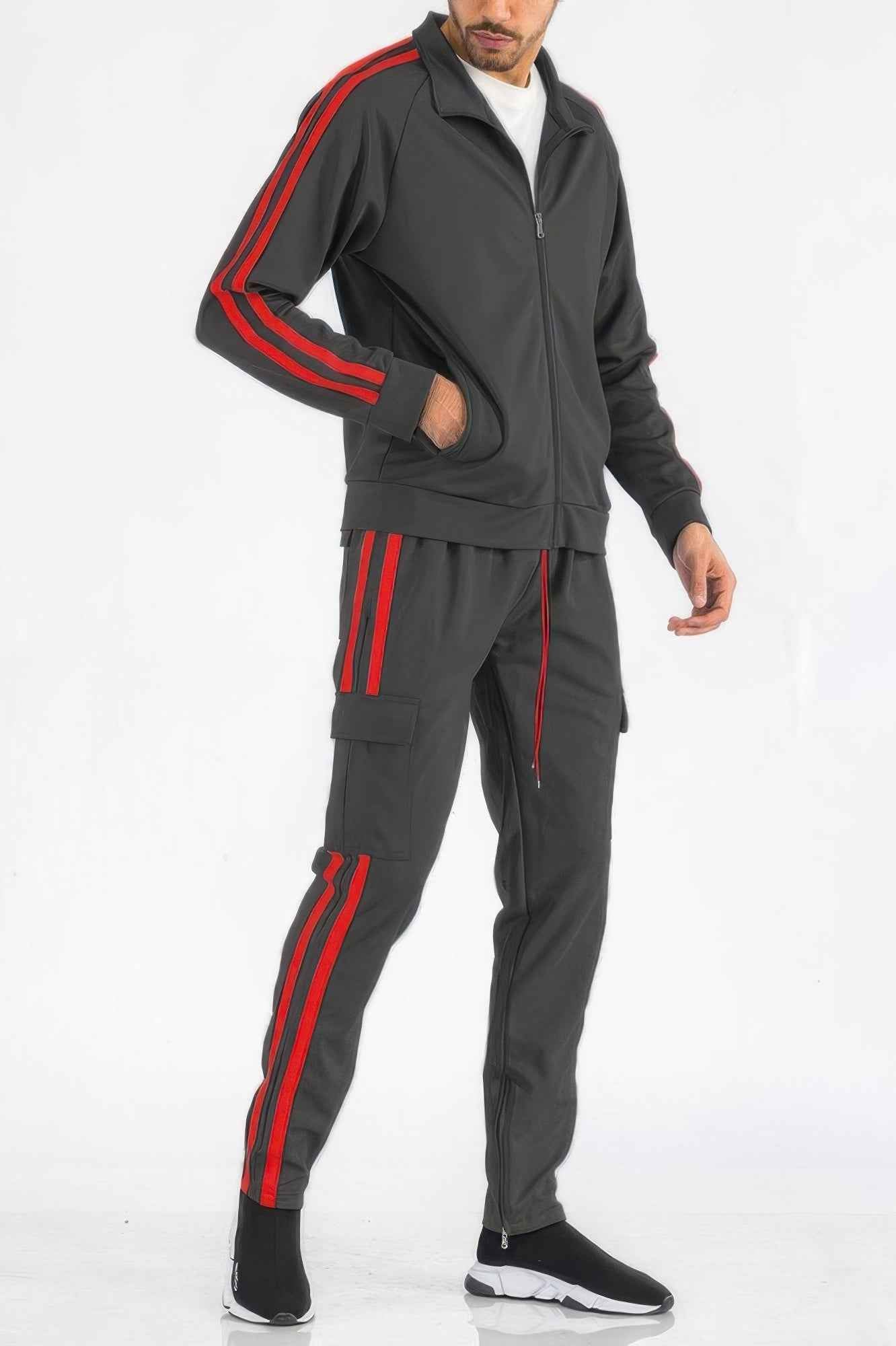 Two Stripe Utility Pocket Track Suit - DD Discount Sales