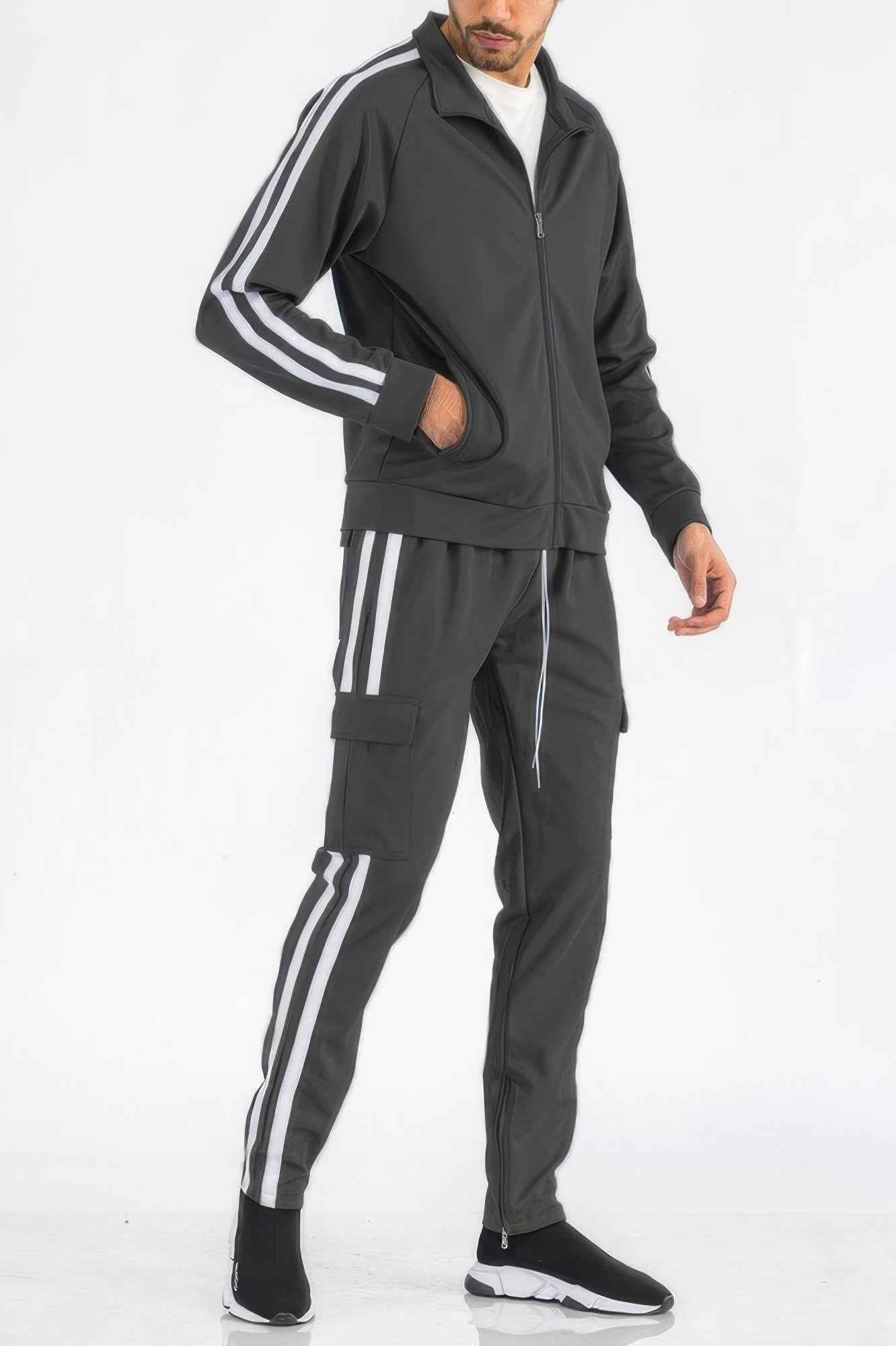 Two Stripe Utility Pocket Track Suit - DD Discount Sales