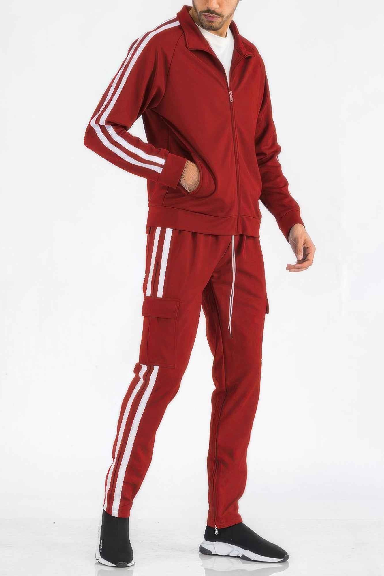 Two Stripe Utility Pocket Track Suit - DD Discount Sales