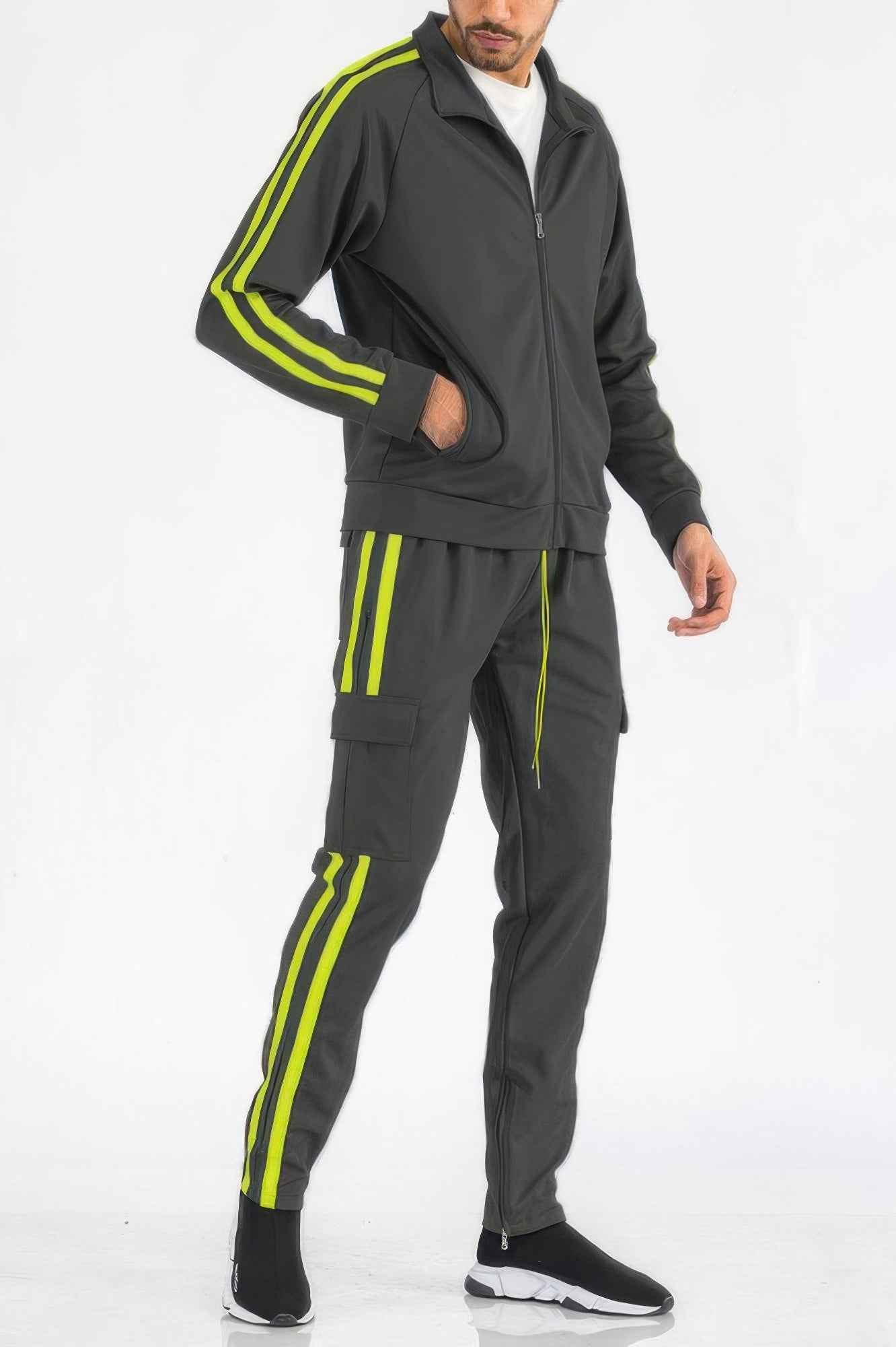 Two Stripe Utility Pocket Track Suit - DD Discount Sales
