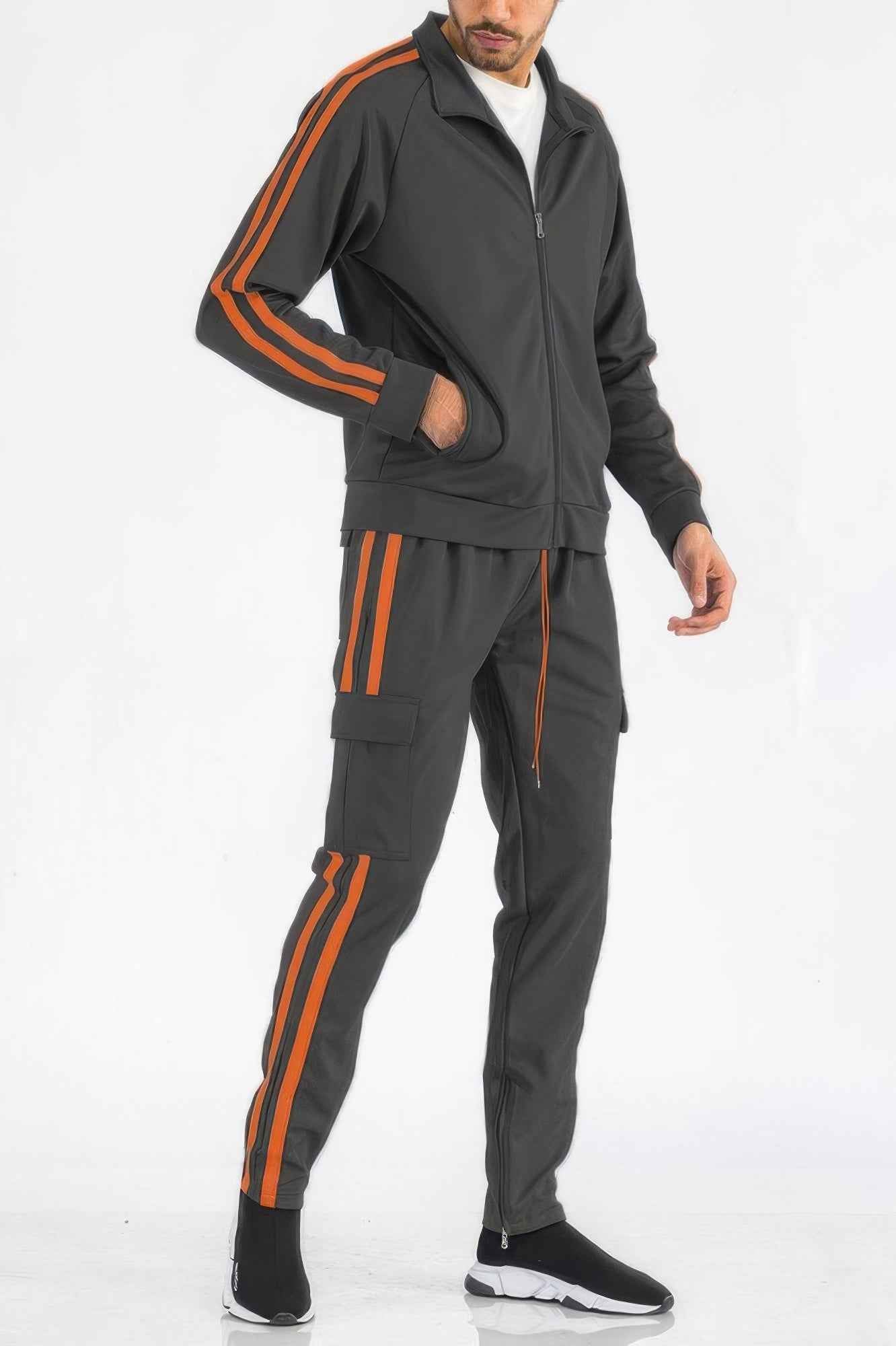 Two Stripe Utility Pocket Track Suit - DD Discount Sales