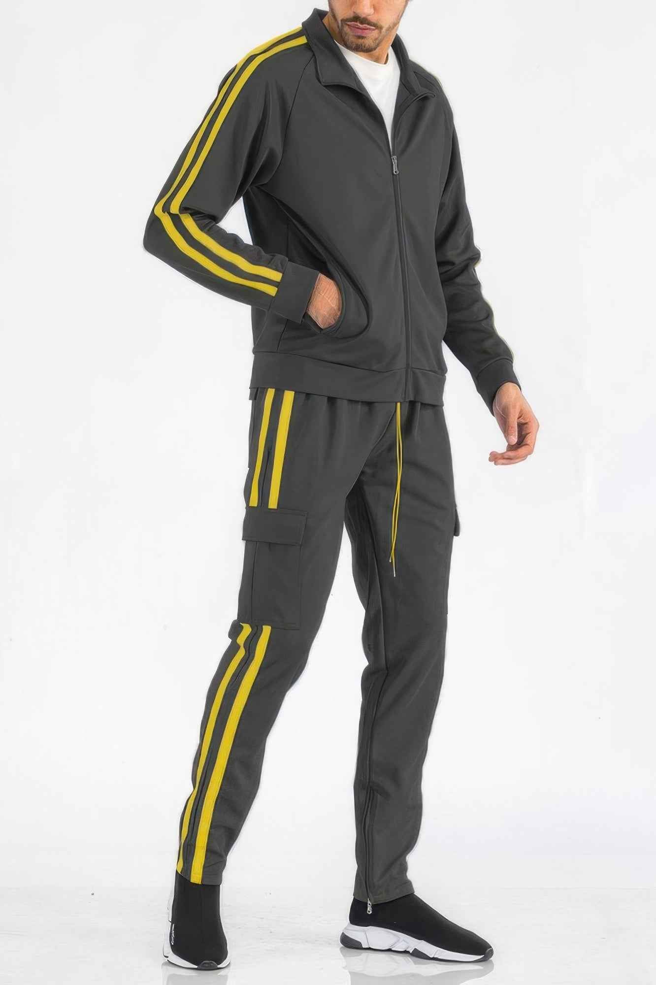 Two Stripe Utility Pocket Track Suit - DD Discount Sales