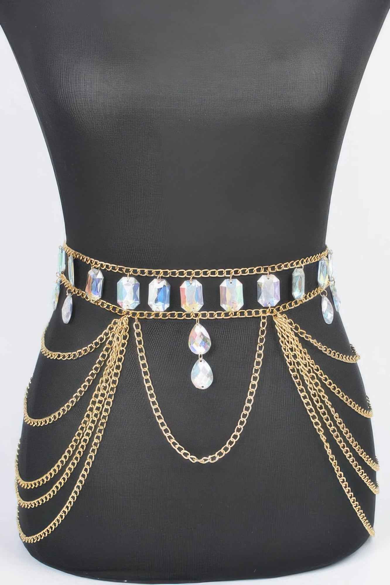 Metal Layered Chain Belt W/acrylic Stone - DD Discount Sales