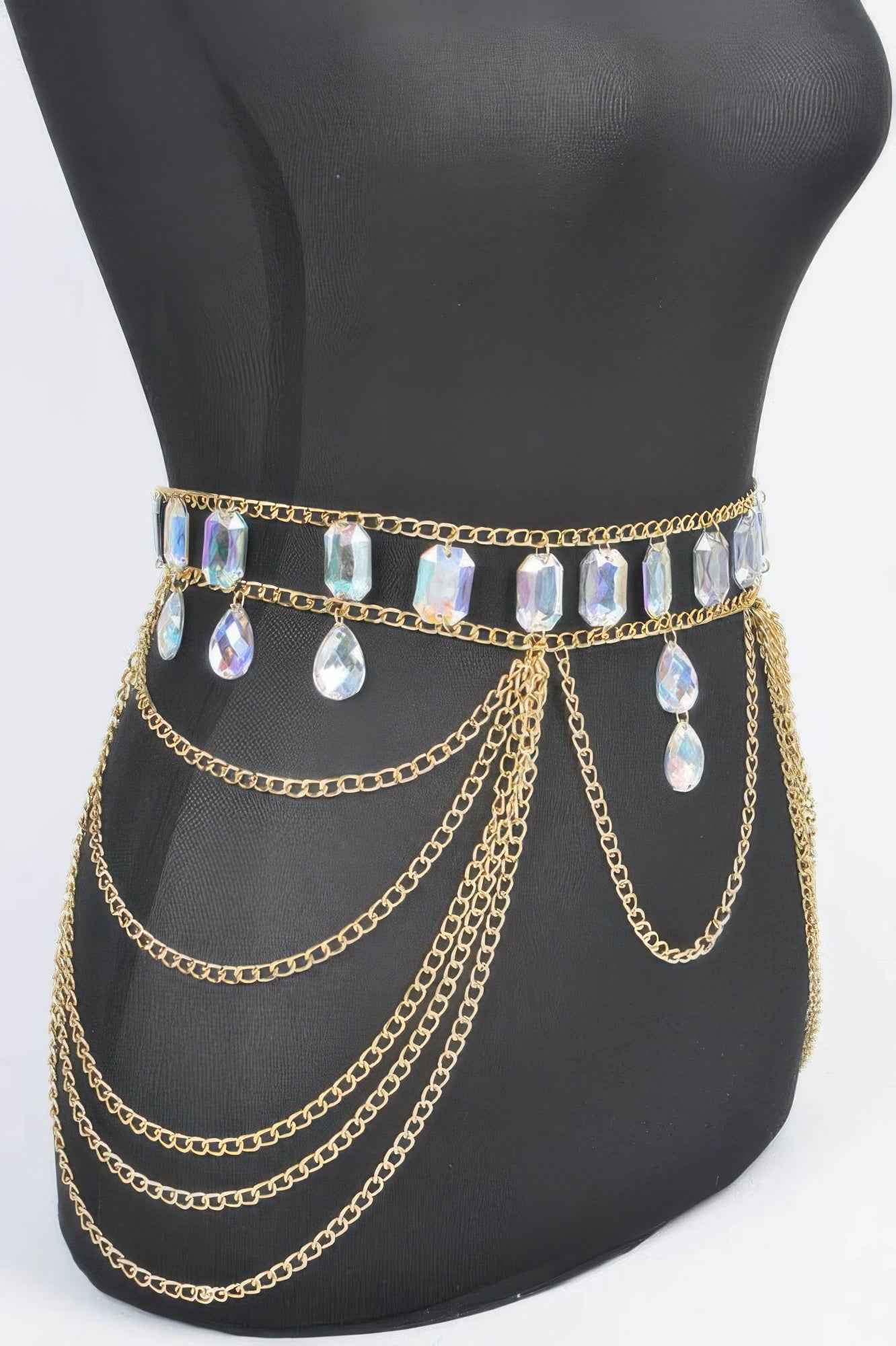 Metal Layered Chain Belt W/acrylic Stone - DD Discount Sales