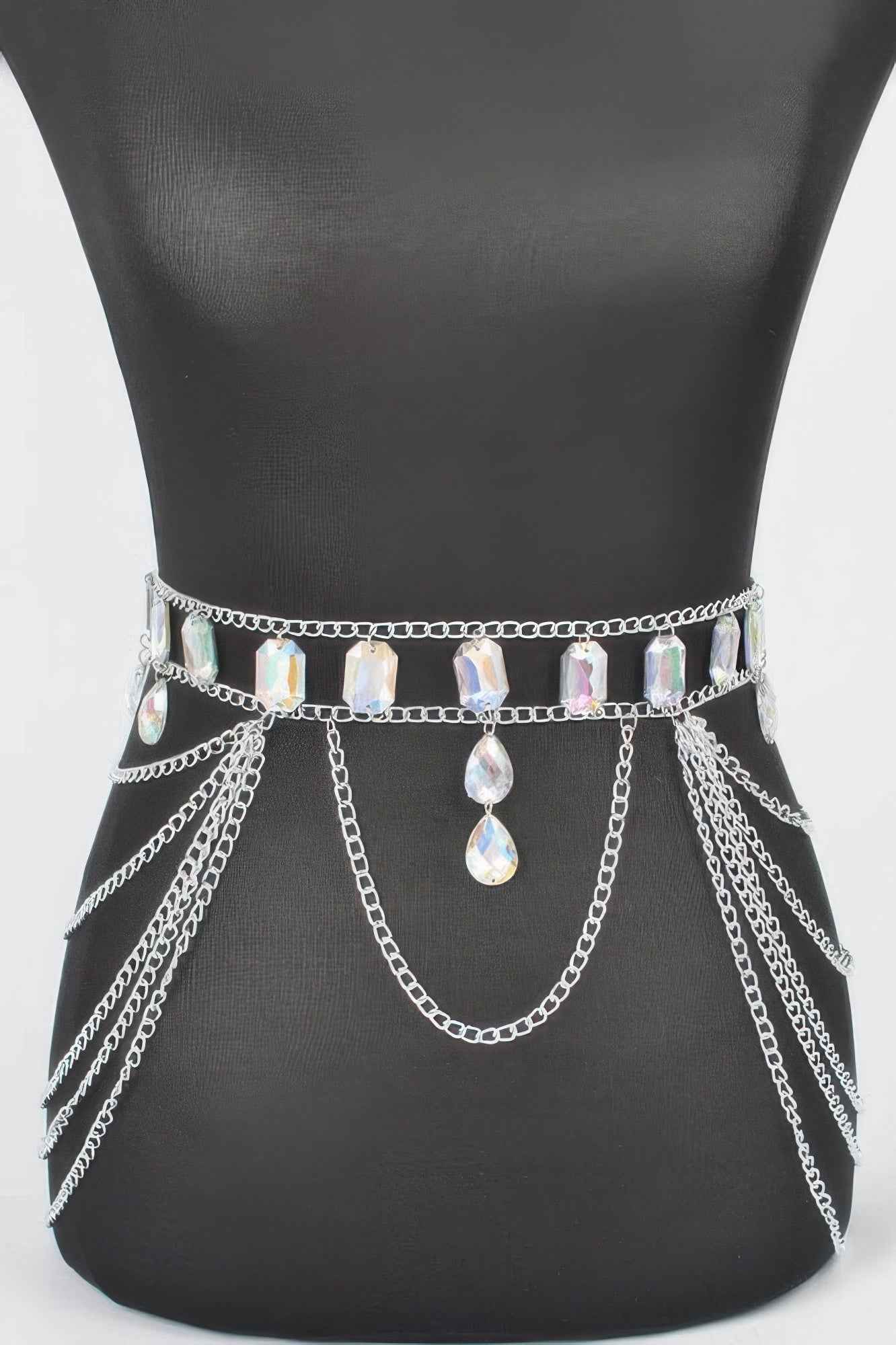 Metal Layered Chain Belt W/acrylic Stone - DD Discount Sales