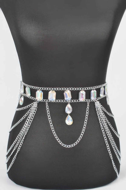 Metal Layered Chain Belt W/acrylic Stone - DD Discount Sales