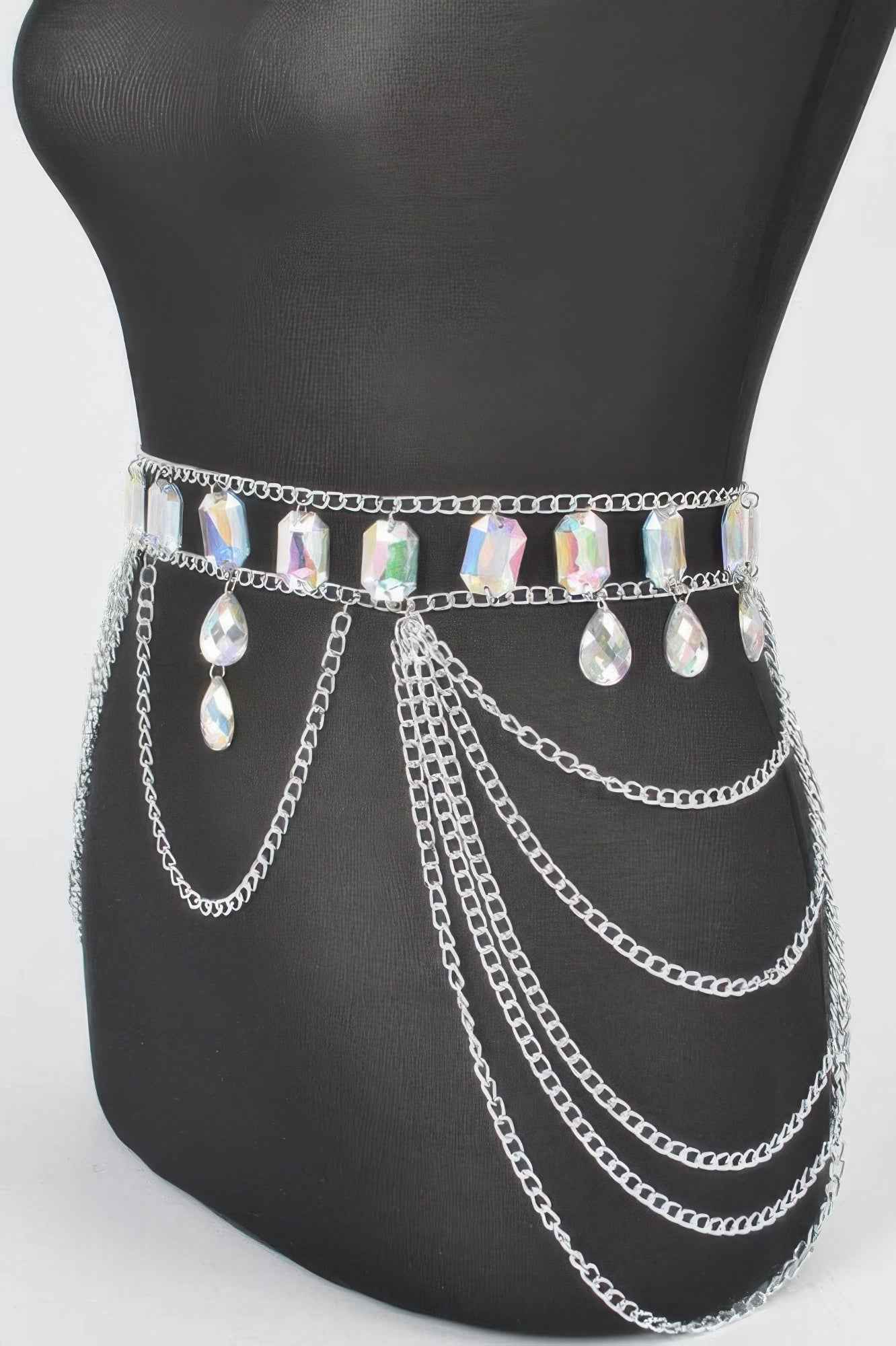 Metal Layered Chain Belt W/acrylic Stone - DD Discount Sales