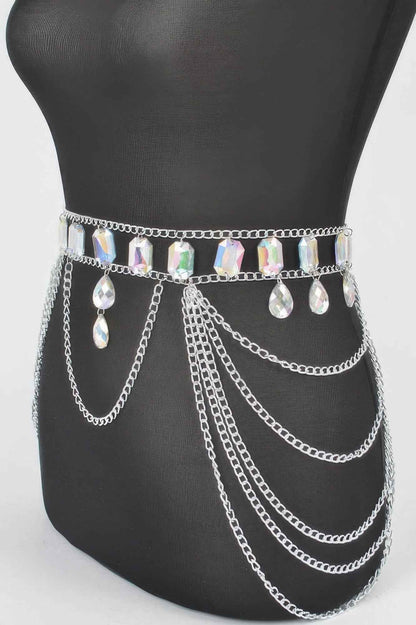 Metal Layered Chain Belt W/acrylic Stone - DD Discount Sales