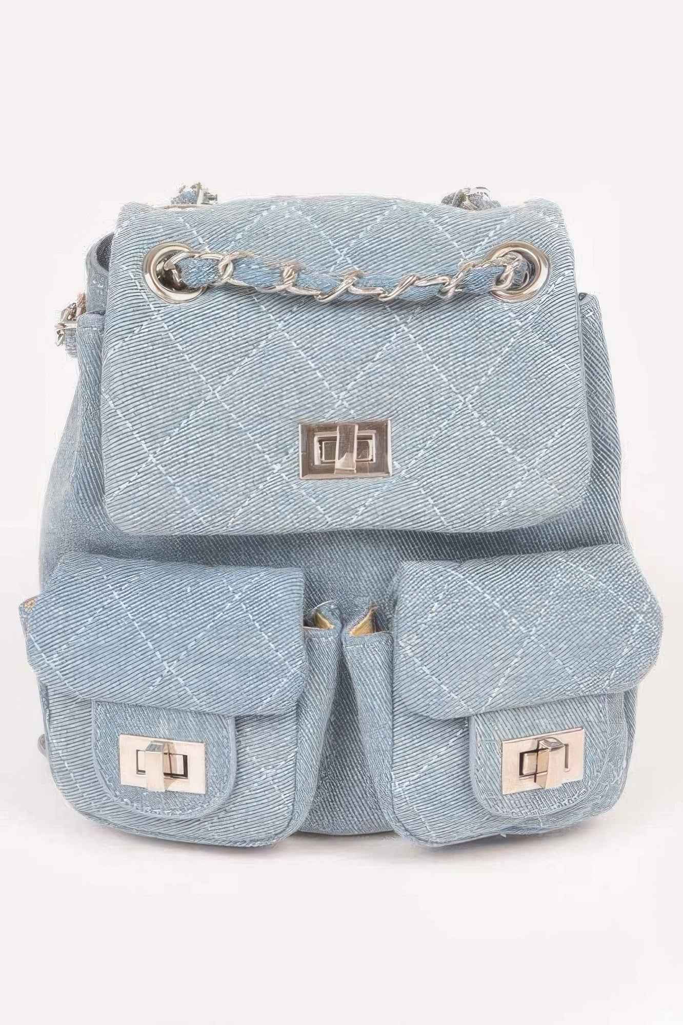 Quilted Denim Double Pocket Front Backpack - DD Discount Sales