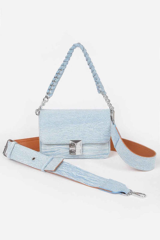 Denim Chain Flap Shoulder Bag - DD Discount Sales