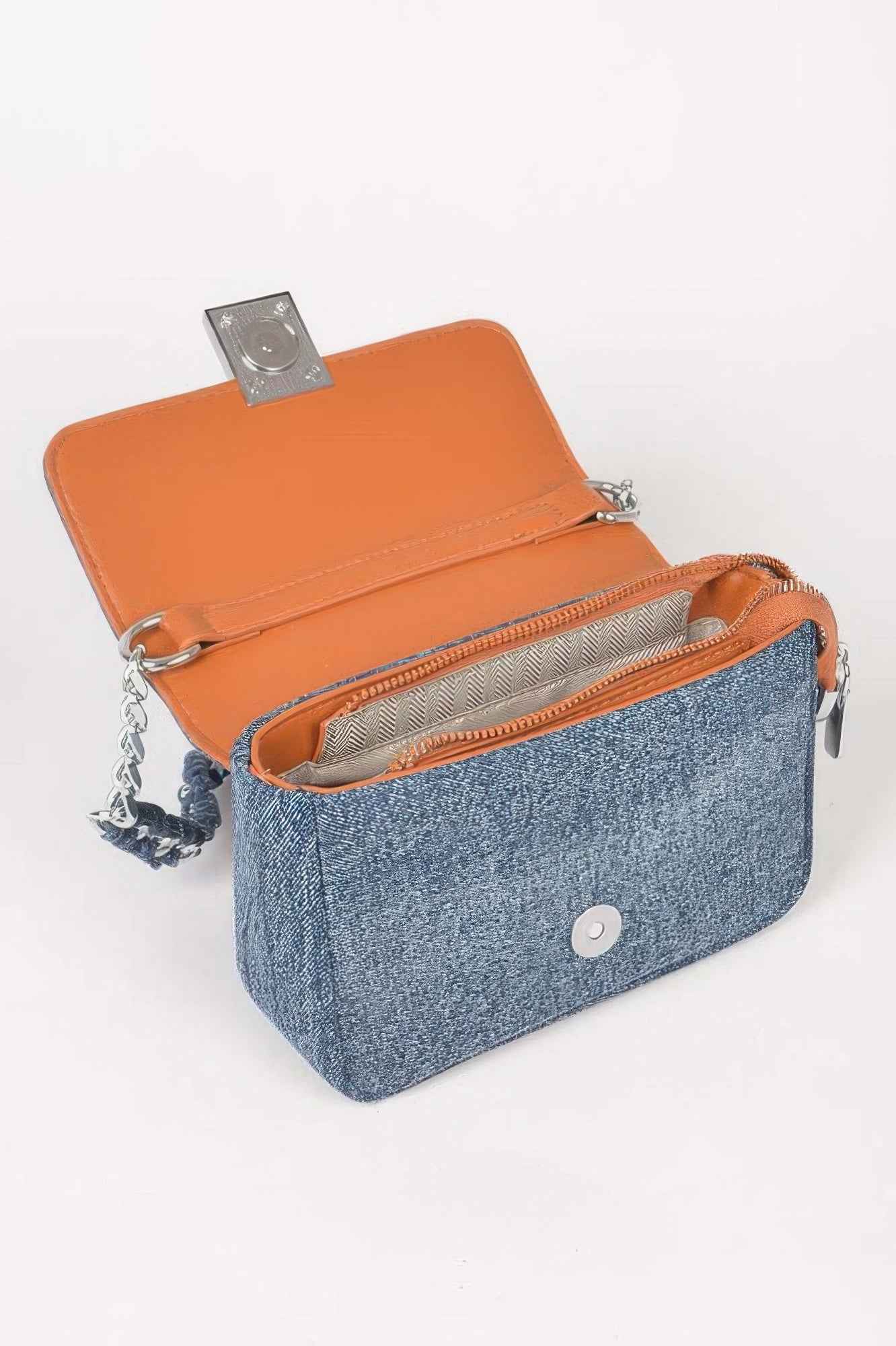 Denim Chain Flap Shoulder Bag - DD Discount Sales