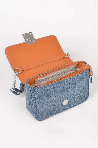 Denim Chain Flap Shoulder Bag - DD Discount Sales