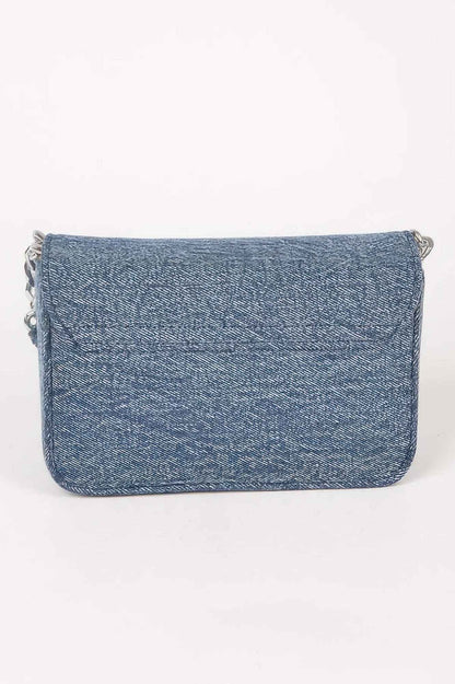 Denim Chain Flap Shoulder Bag - DD Discount Sales
