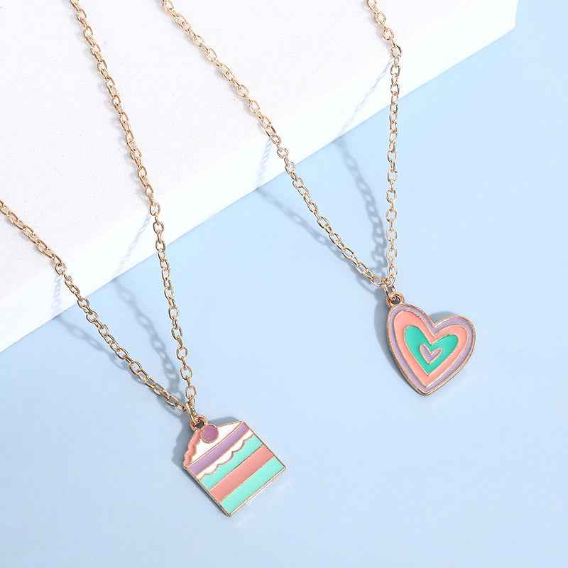 Women Macaron Multi-color Oil Drop Heart Pendant Girl Cute Cake Shape Necklace - DD Discount Sales