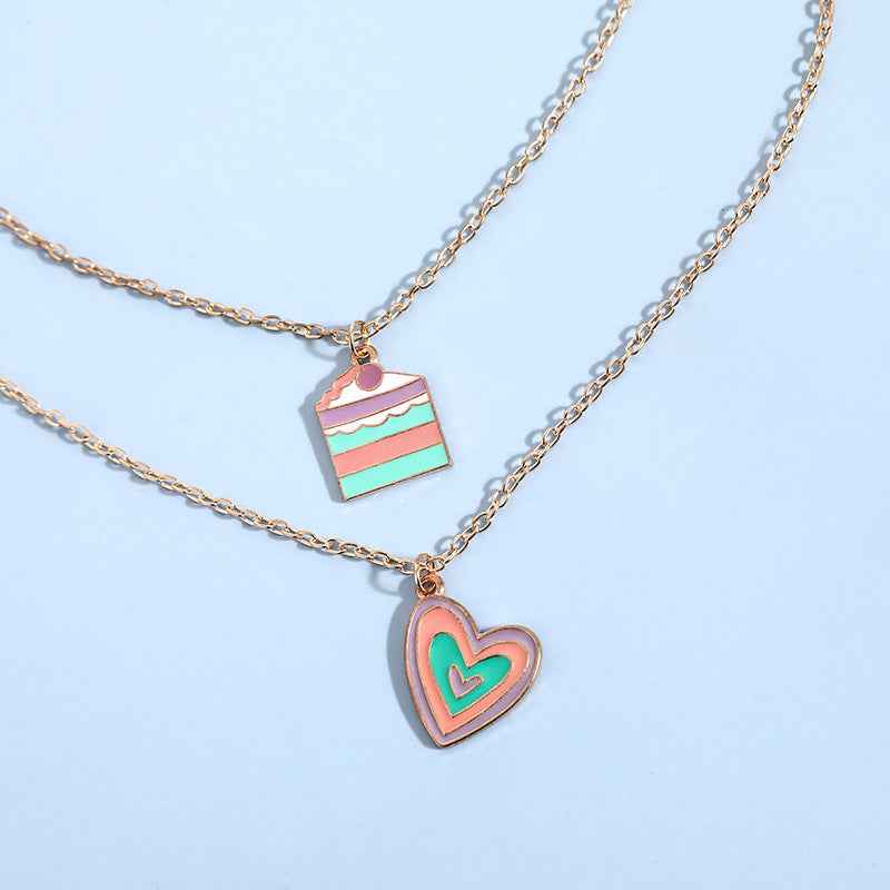 Women Macaron Multi-color Oil Drop Heart Pendant Girl Cute Cake Shape Necklace - DD Discount Sales