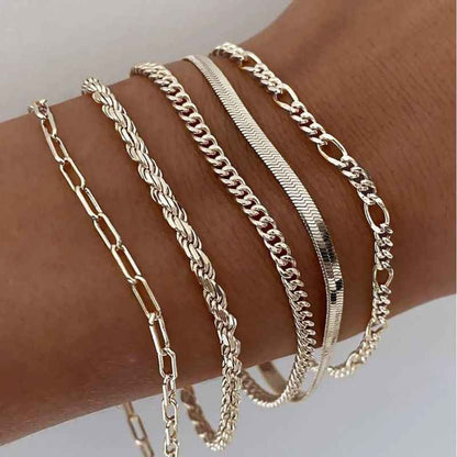 5pcs Silver Bracelets For Women, 14K Silver Plated Dainty Bracelets Set For Women Trendy Adjustable Stackable Bracelets - DD Discount Sales