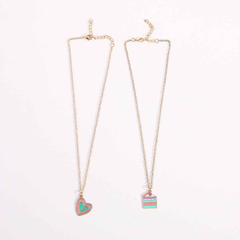 Women Macaron Multi-color Oil Drop Heart Pendant Girl Cute Cake Shape Necklace - DD Discount Sales