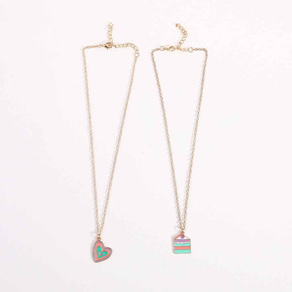 Women Macaron Multi-color Oil Drop Heart Pendant Girl Cute Cake Shape Necklace - DD Discount Sales