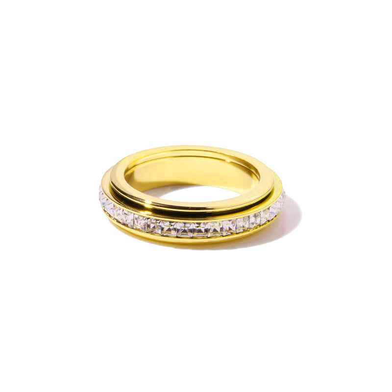 Square Diamond Rotating Starry Titanium Steel Ring For Women - DD Discount Sales
